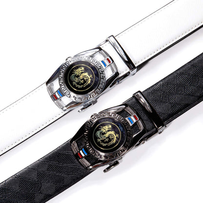 Barry.Wang Mens Ratchet Belt 2 Pack Buckle Gift Set Black Belts Leather Slide White Dragon Strap Adjustable 1 3/8" Wedding Business