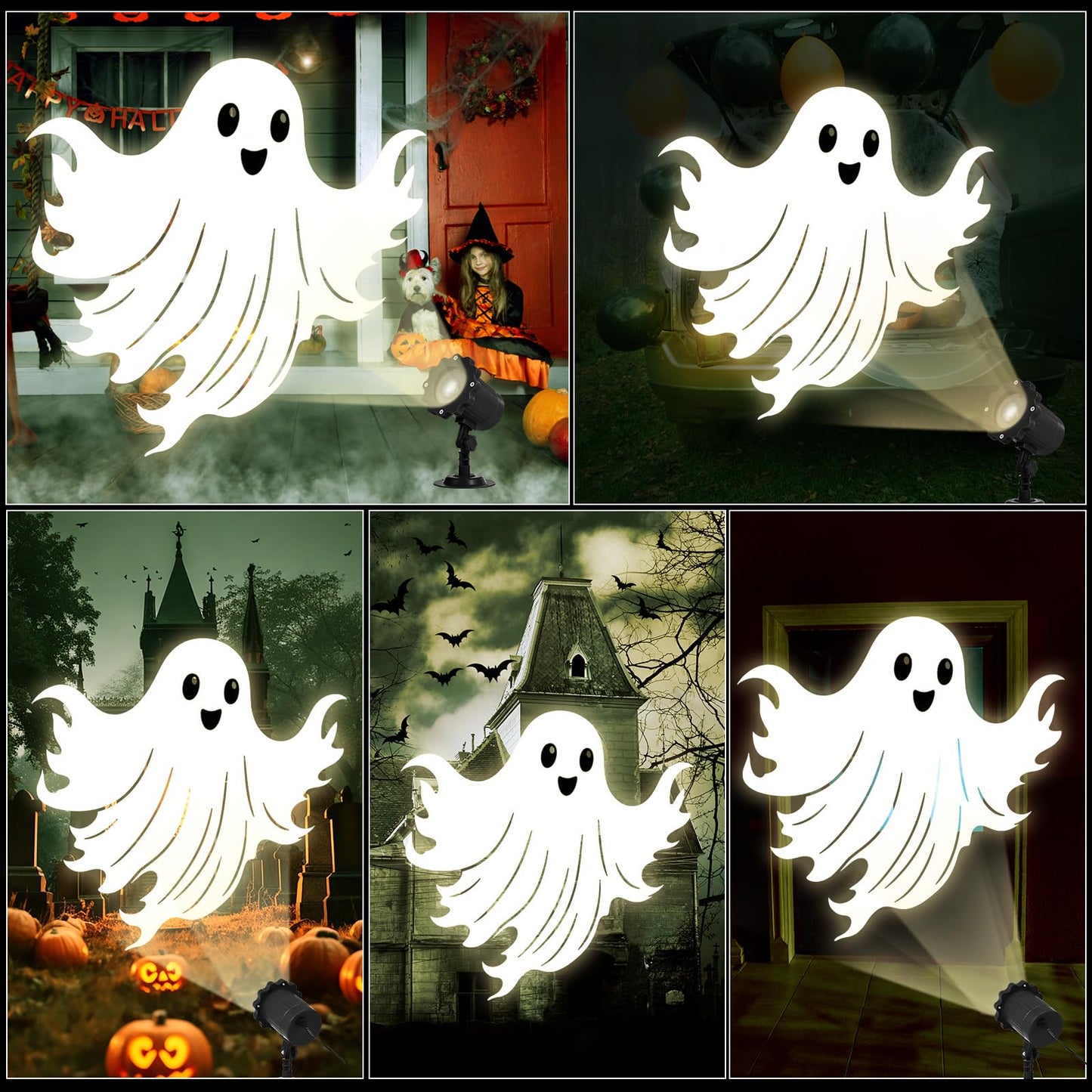 Treela Halloween Projector Lights Outdoor Cute Ghost Lights Decoration Dynamic Outside Indoor LED Landscape Lamp for Holiday Garden Supplies