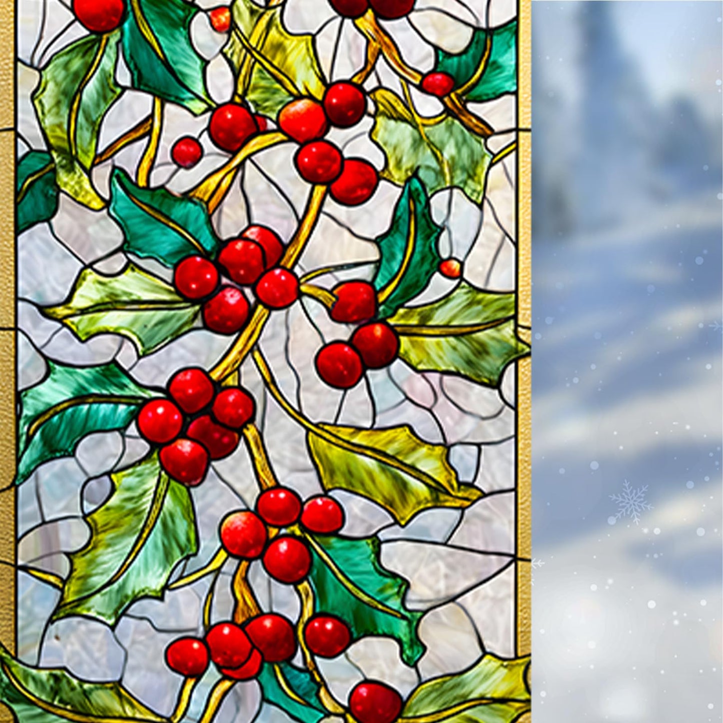 Nuxovilar Stained Glass Christmas Window Films, 17.5×39.7inch, Holiday Static Decorations for Seasonal Ambiance in Living Room, Office or Storefront - Red Mosaic Christmas Tree with Gold Star -Sparkle
