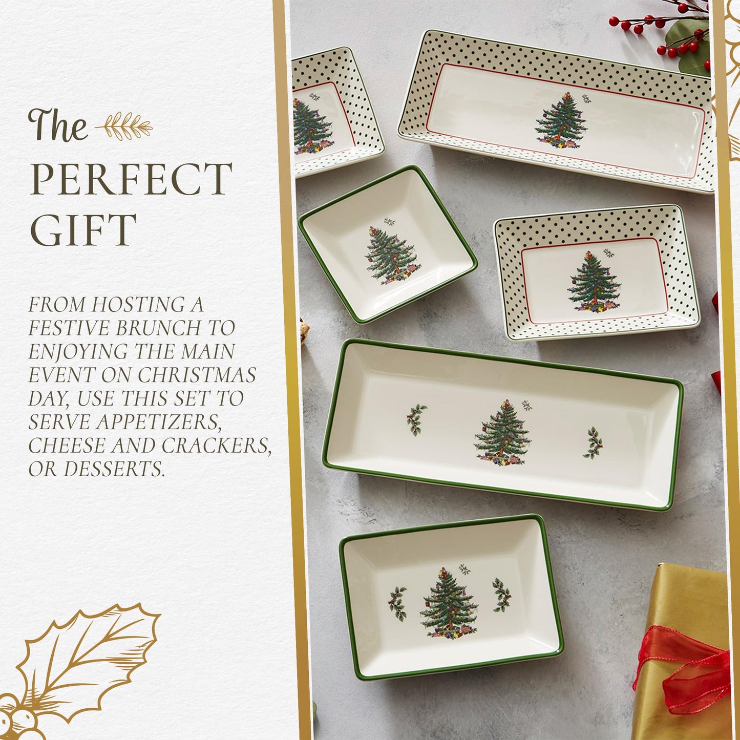 Spode Christmas Tree 3-Piece Dessert Trays, Polka Dot - Holiday Dinnerware & Decorative Nesting Trays, Holiday Winter Serving for All Parties & Occasions - for Snacks, Appetizers, Cookies