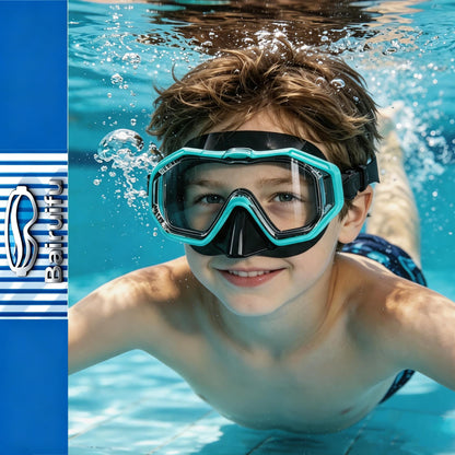 Bairuifu Kids Swim Goggles Snorkel Mask, Latest 3-Window Lens Wide Vision, Crystal Clear, Swimming Goggles Soft Nose Cover