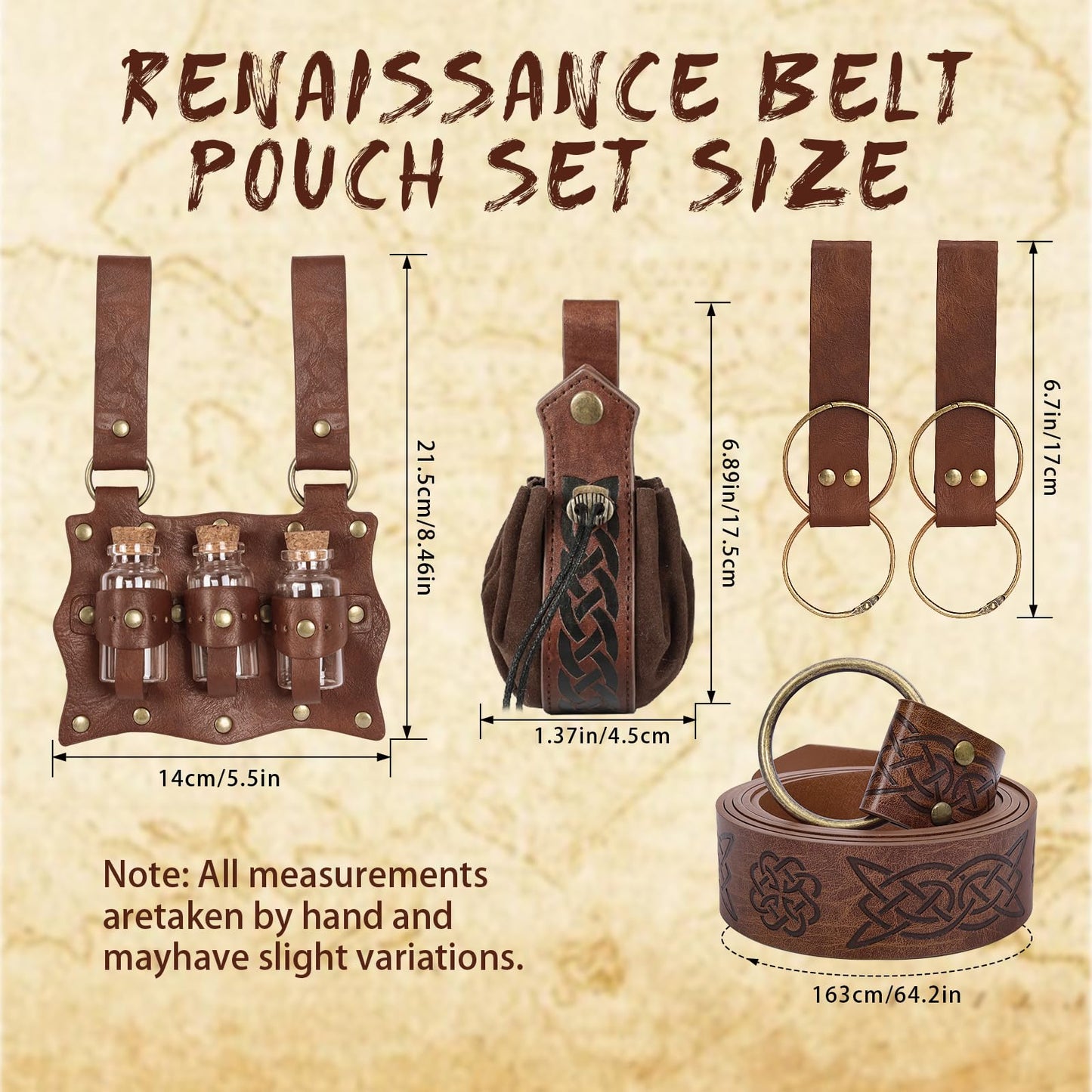 Renaissance Belt Pouch Corset Waistband Magic Potion Bottle Skirt Hike Steampunk Costume Accessory(Brown-B, X-Large)