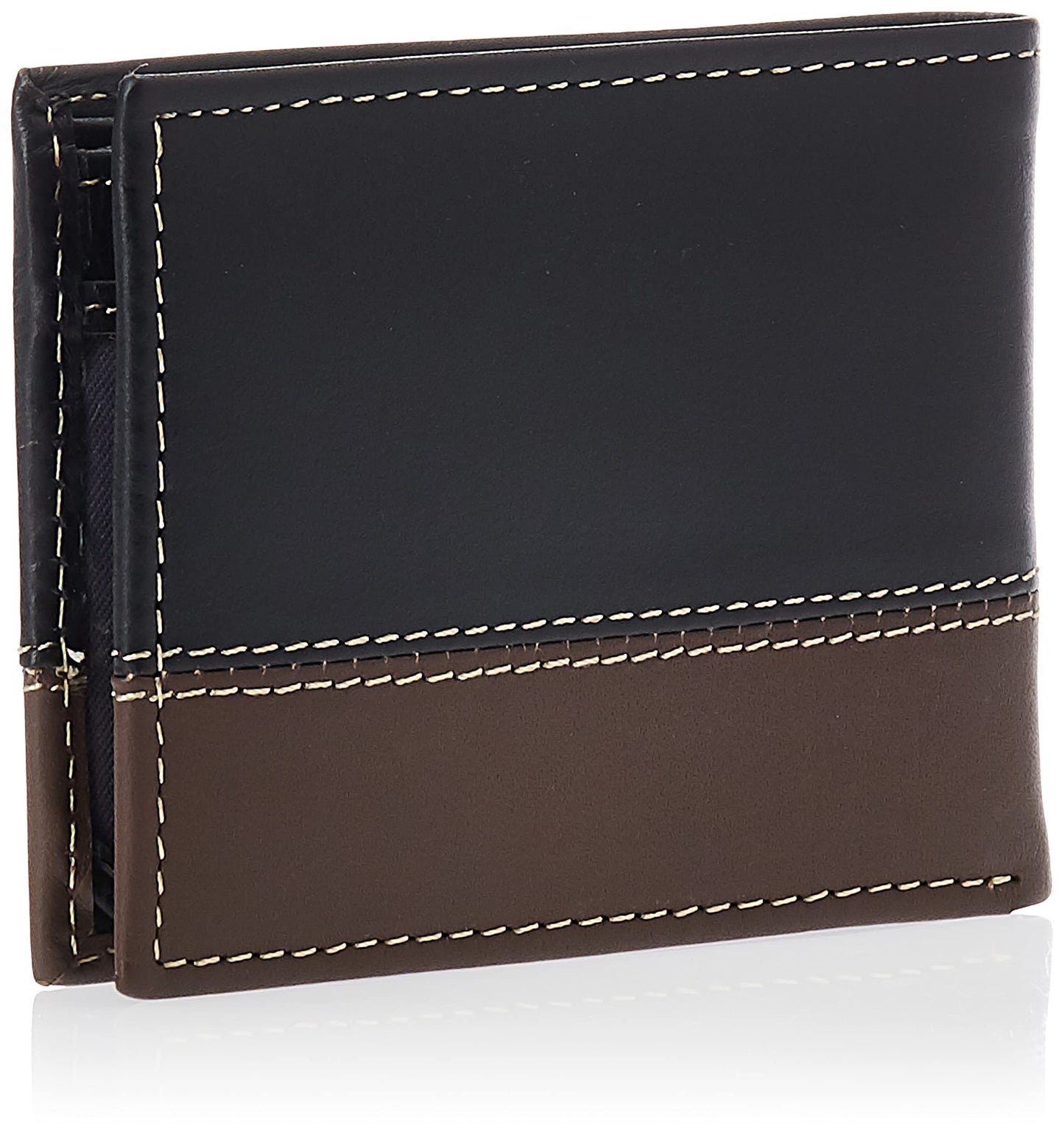 Timberland Men's Leather Passcase Bifold Wallet Hybrid, Black/Cognac, One Size