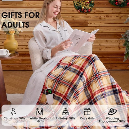 Heated Electric Blanket Full Size,72X84 Heating Blanket,Red Plaid Soft Sherpa Blankets Warmer Gift for Grandma Women Adult,Fast Heating Washable