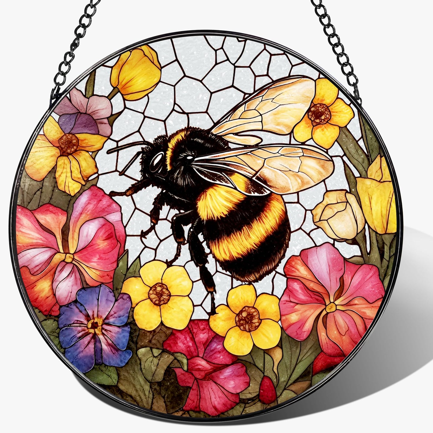 Stained Glass Window Hanging, 8 Inch Bee Stained Glass Ornament, Suncatchers for Windows Hanging, Window Decor, Gift for Garden Lover, Teacher Gift, Holiday, Birthday Gifts for Women Mom and Grandma
