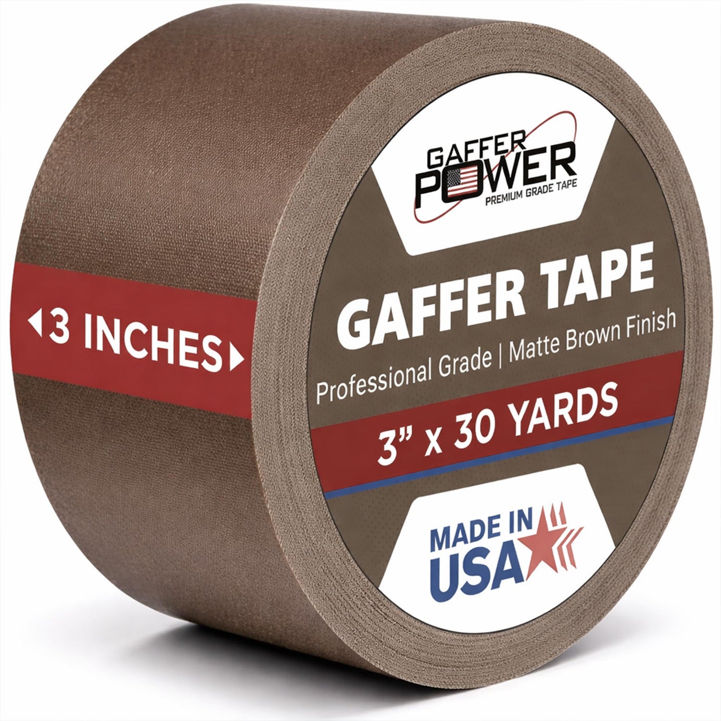 Gaffer Power Brown Gaffer Tape 3” x 30 Yards – No Residue, Made in USA, Professional Grade, Non-Reflective Matte Cloth Tape for Floor, Stage & Cable Management