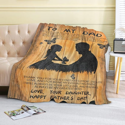 Father's Day Fleece Blanket - 60x80in Dad from Daughter Birthday Heartfelt Message Throw Blankets,Soft Cozy Lightweight, Ideal for Bed Living Room Home Rustic Decor and Men Gifts