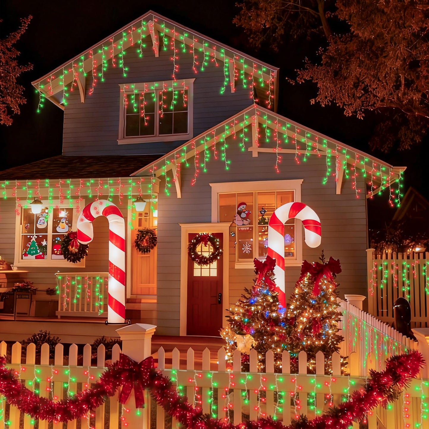 YEGUO 33ft 400 LED Red and Green Icicle Lights Outdoor Waterproof, 80 Drops Icicle String Light Connectable, 8 Modes Icicle Christmas Lights with Memory Timer