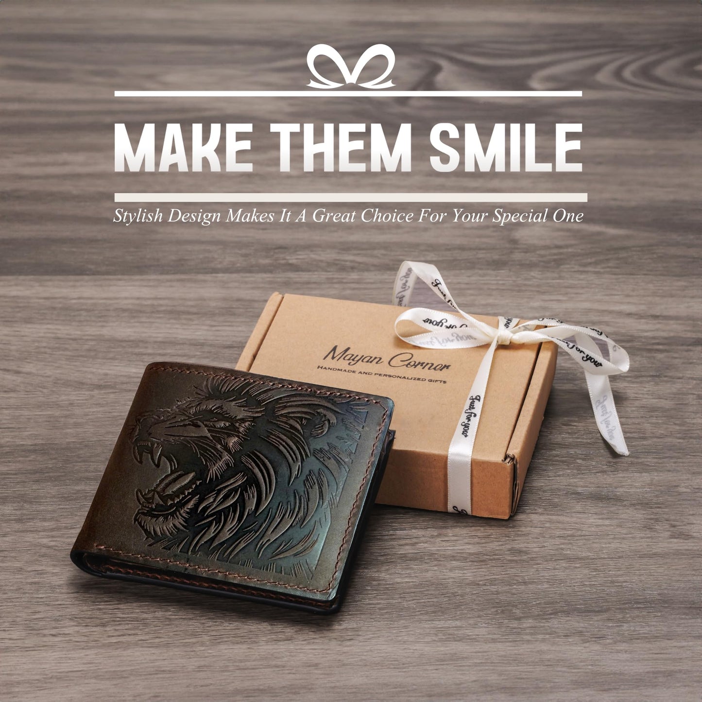 Mayan Corner - Genuine leather handcrafted wallet, bifold wallet with ID card slot, cool wallet for dad - Lion head