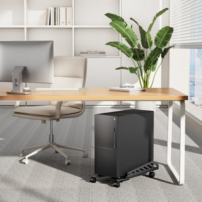 PEGZONE Adjustable PC Stand for Floor(400-510mm D, 160-300mm W), PC Tower Stand with 4 Caster Wheels, Ventilated Under Desk CPU Cart Holder for Office, Gamers, Black