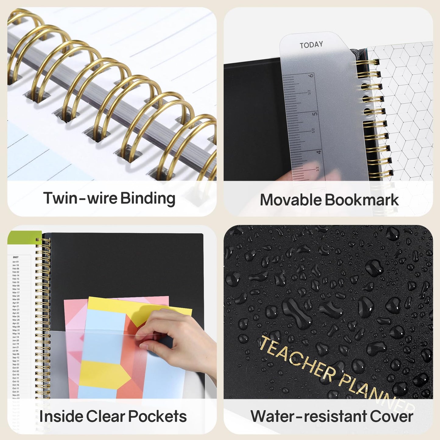 SUNEE Teacher Planner 2026-2027 Academic Year, 7 Periods Lesson Plan Book Jul 2026 - Jun 2027, 8.5"x11" Daily Weekly Monthly Organizers Vertical Layout with Calendars, Bookmark, Waterproof Cover, Black