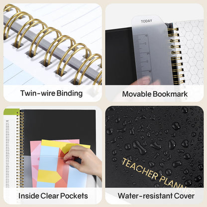 SUNEE Teacher Planner 2026-2027 Academic Year, 7 Periods Lesson Plan Book Jul 2026 - Jun 2027, 8.5"x11" Daily Weekly Monthly Organizers Vertical Layout with Calendars, Bookmark, Waterproof Cover, Black