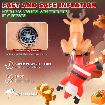 Christmas Inflatable Roof Outdoor Decorations, 8FT Inflatables Reindeer & Climbing Santa, LED Lights Blow up Holiday Hanging Decor for Window Indoor Rooftop Outside Balcony Garden Restaurant Café