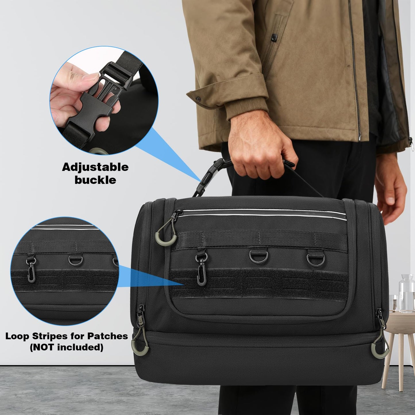 TANGCORLE Toiletry Bag for Men, Handing Travel Toiletry Organizer Protable Water Ressistant Bathroom Shaving Bags for Toiletry Accessories, Travel Essentials, Black(Empty Bag)