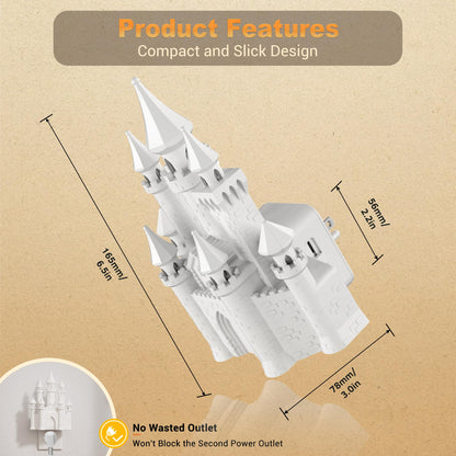 JandCase Night Lights Plug into Wall,2 Pack 3D Printed Castle Night Light,3000K Plug in Nightlight with Dusk to Dawn Sensor,0-100LM Adjustable Brightness for Rooms Bathroom Hallway