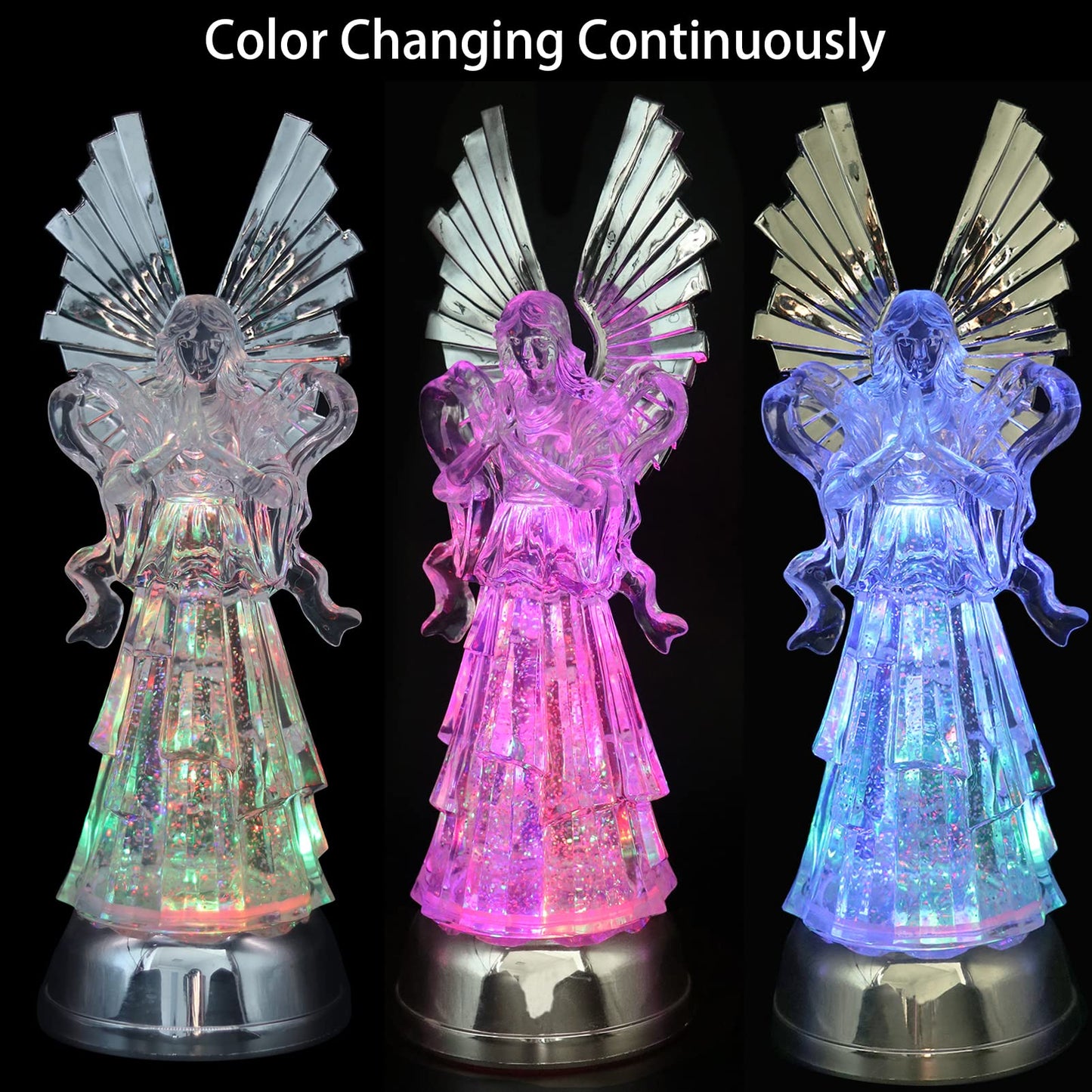 DRomance 14" Angel Snow Globe Lantern Battery Operated with 6 Hour Timer Color Changing LED Light Praying Angel Swirling Glitter Water Lamp Thanksgiving Christmas Holiday Decor Gift