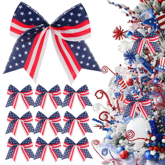 12 Pcs Patriotic Tree Bows Decorations,6 Inch 4th of July Ornaments for Tree Front Door Independence Day Memorial Day Veteran's Day Outdoor Red Blue White Decor