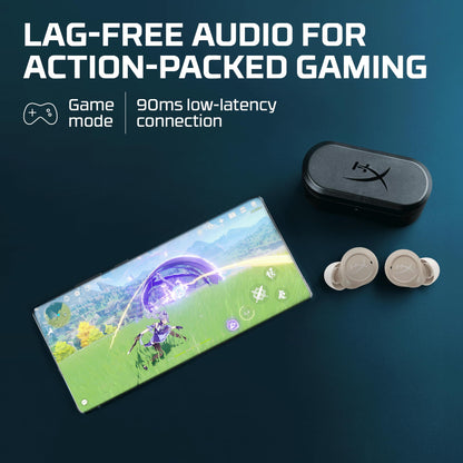 HyperX Cirro Buds Pro – True Wireless Earbuds, Active Noise Cancellation, ANC, Ambient Sound Mode, Low Latency, Bluetooth 5.2, IPX4, Fast Charge, PC, Nintendo Switch, Mobile - Tan