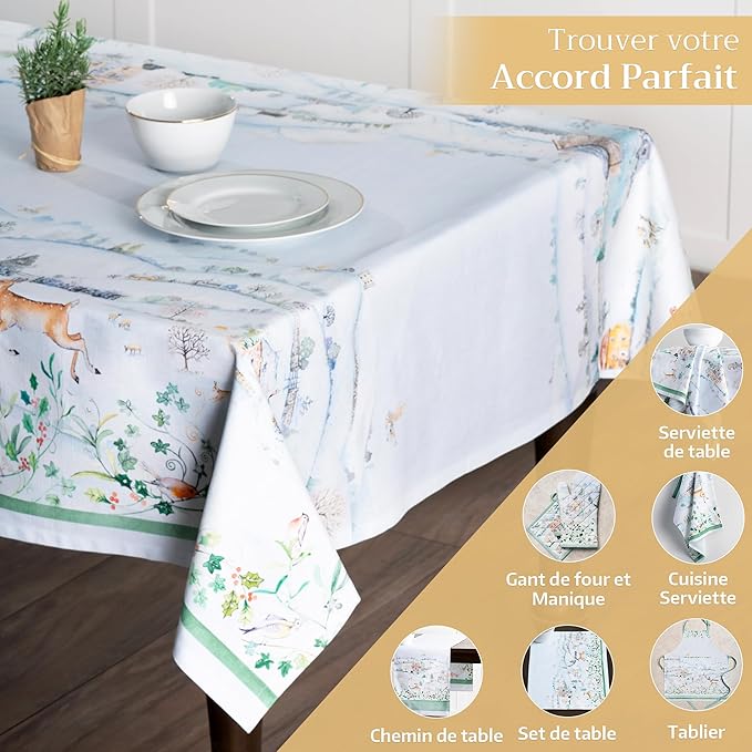 Maison d' Hermine Table Cloth Rectangle Table 100% Cotton 70 x 90 Inches Fall Tablecloth Reusable Everyday Use for Thanksgiving Christmas Decorations Dining Farmhouse Party (Snowy World)