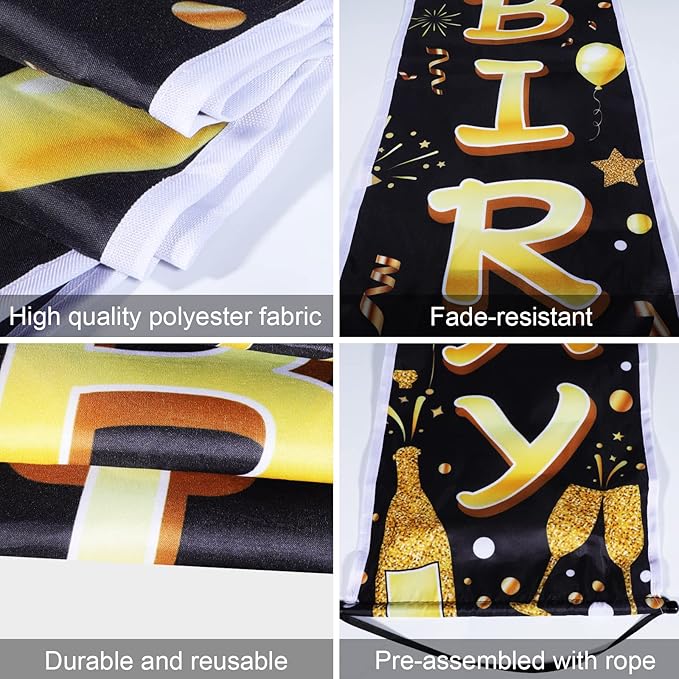 50th Birthday Party Banner Lighted Decorations for Women Men 50 Year Old Lighted Door Banners Black Gold Cheers to 50 Years Birthday Party Supplies Porch Sign with LED Light for Outside Light Decor