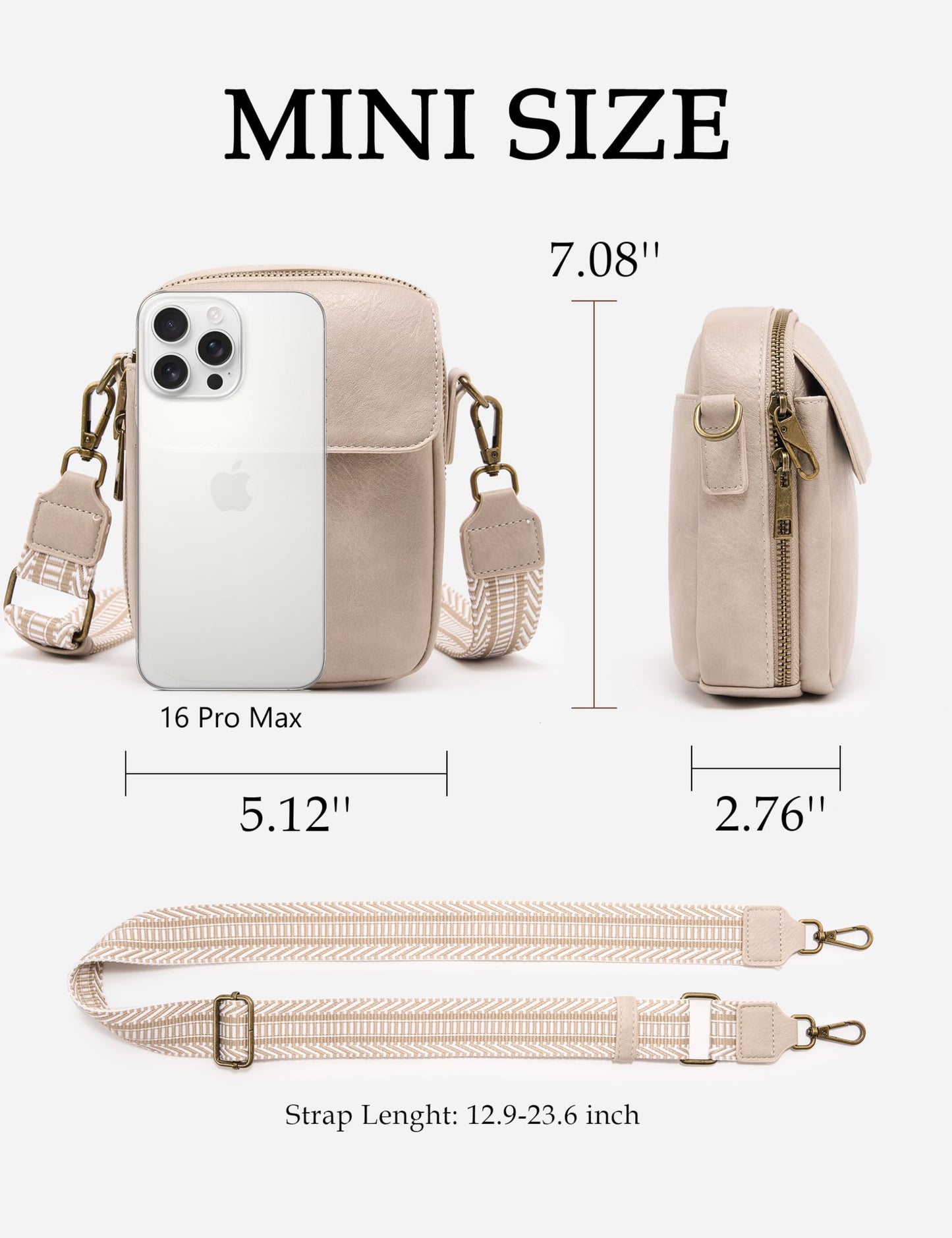 Yarnic Small Crossbody Bag, Vegan Leather Cell Phone Purse for Women, Vintage Wallet Bag with Card Slots (Beige Gray-wide strap A)