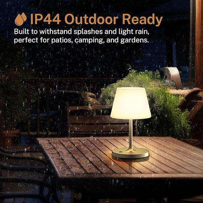 Outdoor Battery Operated Table Lamp & Power Bank - 5000mAh Rechargeable Battery Powered, Touch Dimmable, 3 Color Temperatures, IP44 Waterproof Lamp Light for Home, Patio Use - 9.6 In Modern Brass
