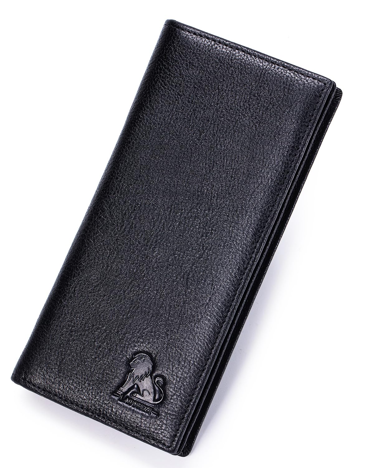 STEELLION Unisex Vintage Leather Long Bifold Wallet - RFID Blocking Billfold with ID Window & Multi-Card Slots - Genuine Cowhide Cash & Receipt Organizer for Travel (91644-Black)