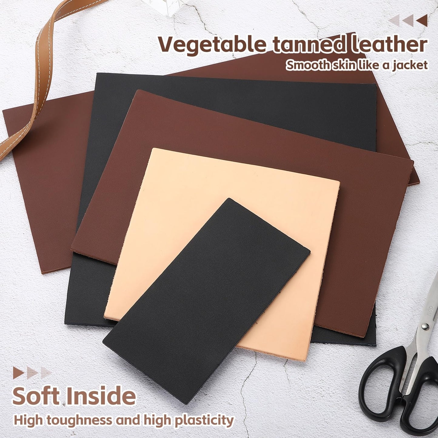 Rebower Genuine Leather Sheets, 8" x 8" Flat Full Grain Cowhide Leather for Crafts, 4-4.5mm Thick Vegetable Tanned Cowhide for DIY Belt Tooling Wallet Stamping Projects, Khaki