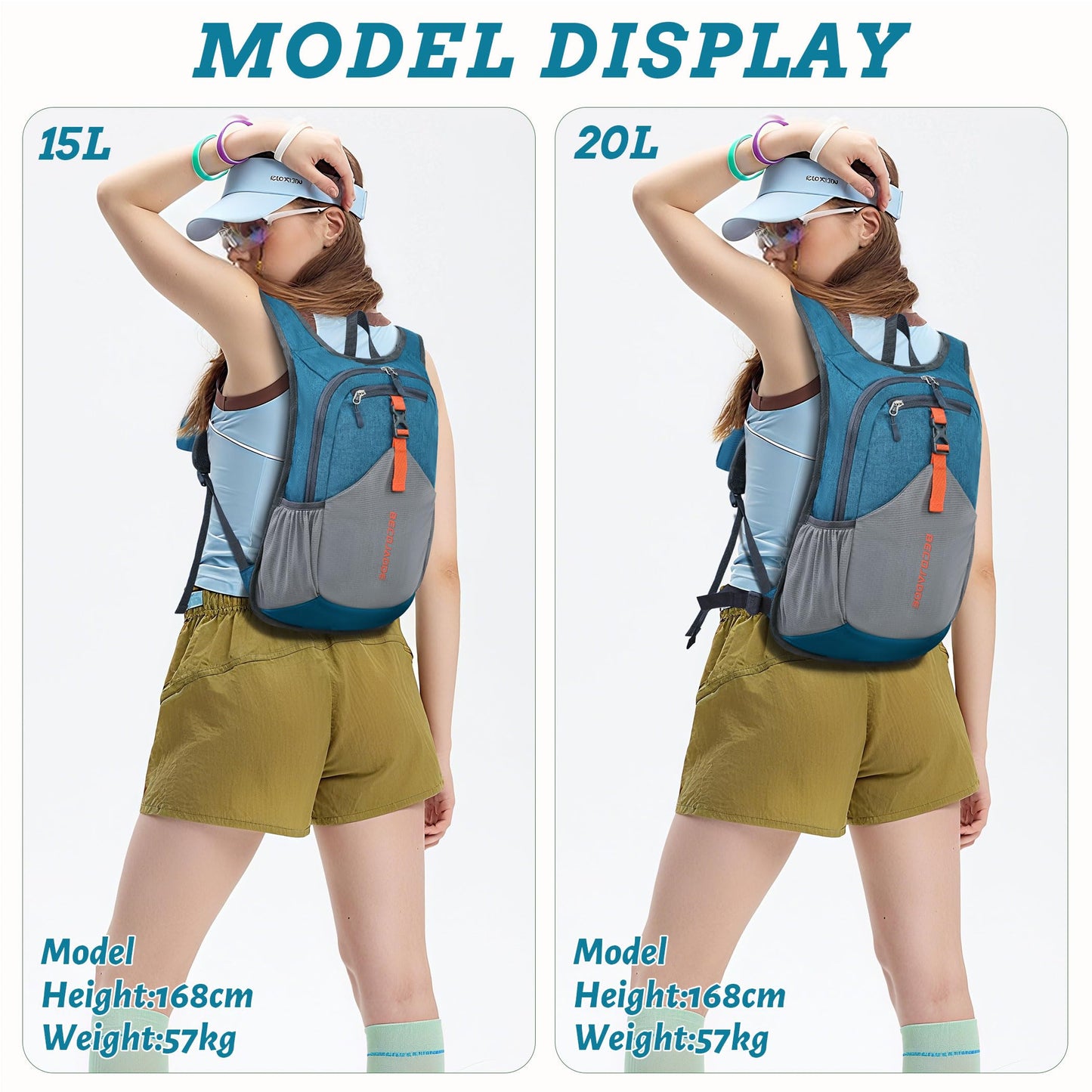 BECOJADDE 15L Small Hiking Backpack for Men Women Foldable Packable Back Pack Ultralight Hiking Daypack for Travel Camping Outdoor, Turquoise