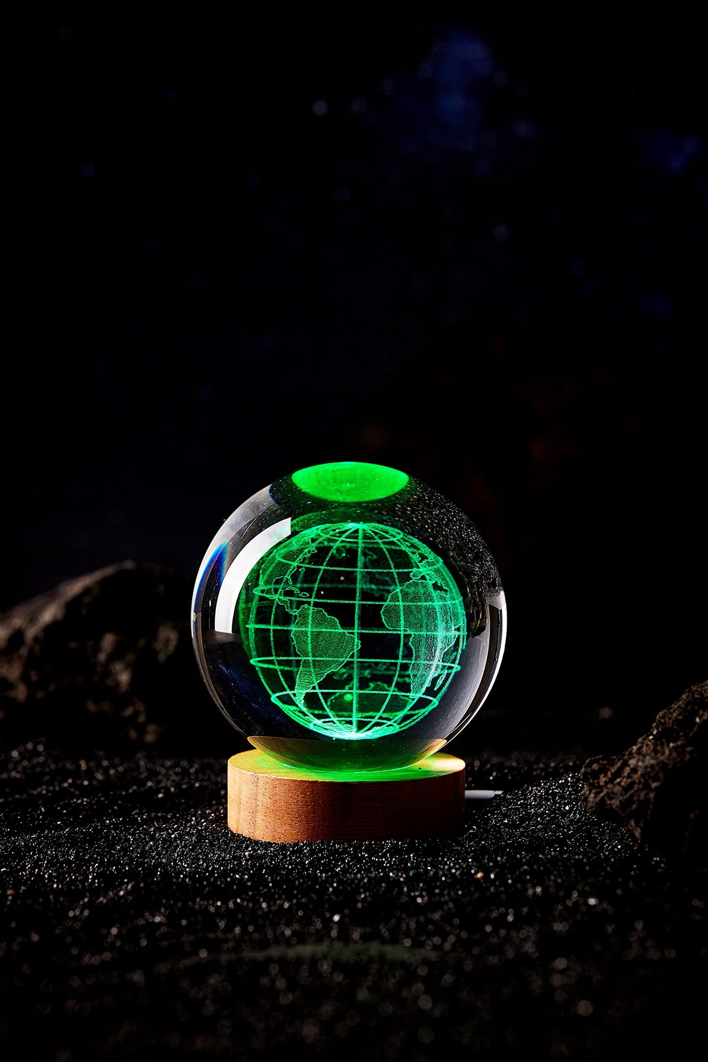Conalisk 3D Earth Crystal Ball Lamp,3.15 inch K9 Crystal Ball Night Light with Wooden Base,Lifelike 3D LED Night Light,16 Colors Changing Light,Dimmable Remote Control,Desk lamp (D)