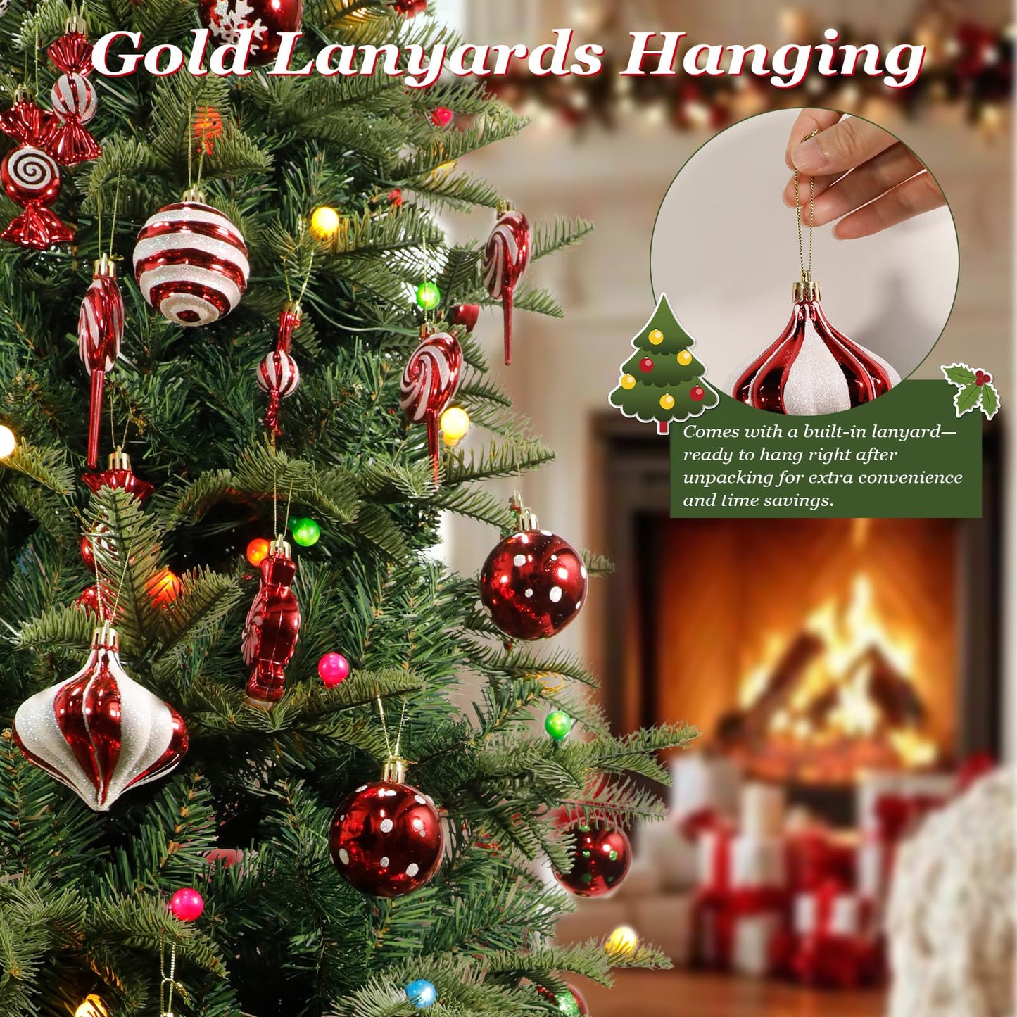 50PCS Christmas Ball Ornaments Candy Lollipop Set, Xmas Decoration Hanging Gloss Candy Canes Ball Pendants - Red Candy