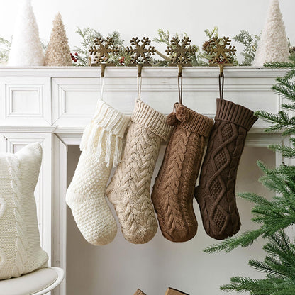 Farmhouse Knitted Personalised Christmas Stockings: 4 Pack 18 Inch Rustic Neutral Cable Knit Fireplace Stockings, Rustic Cozy Hanging Xmas Stocking Decorations for Family Holiday Décor, Earth Tones