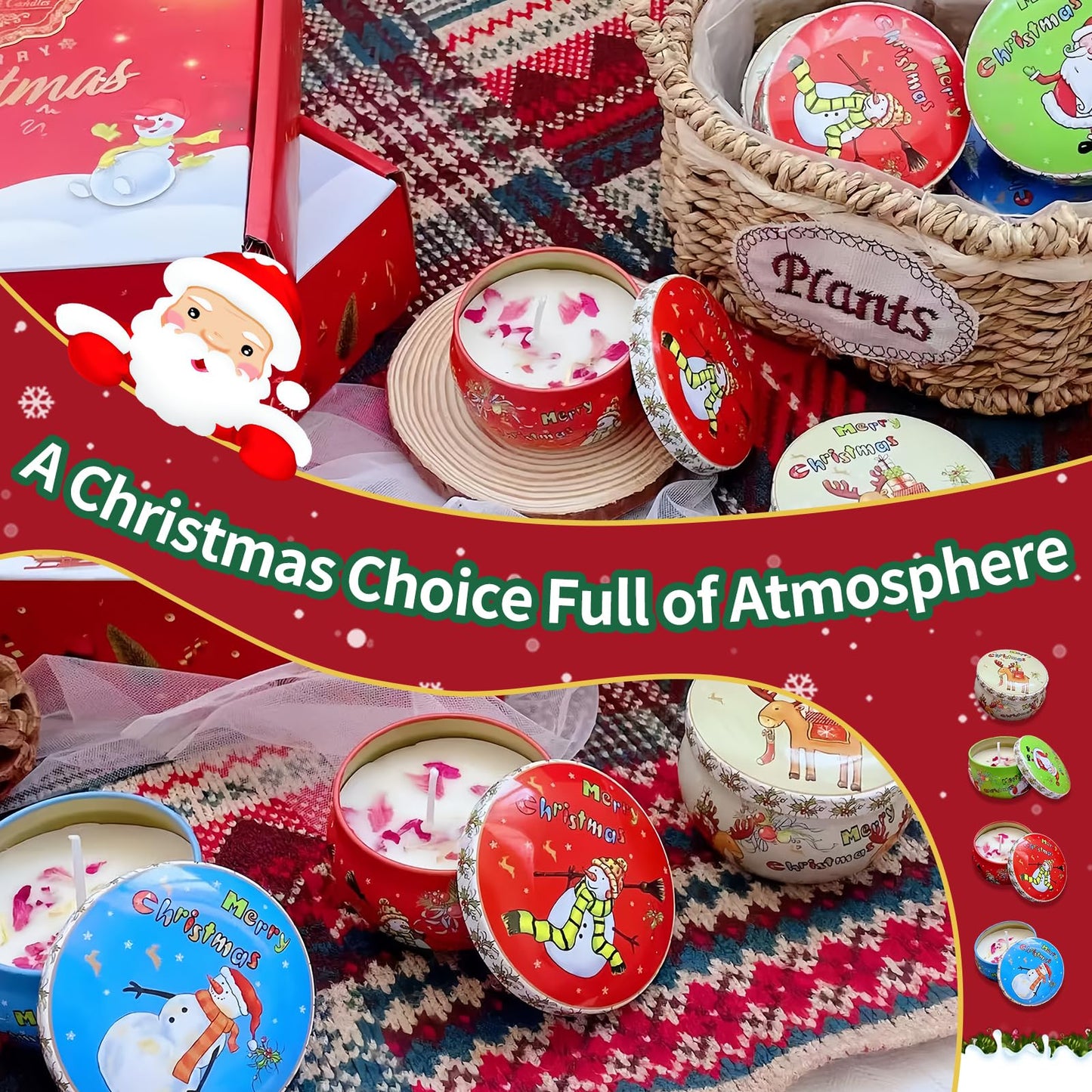 Christmas Scented Candles Gift Set, Holiday Aromatherapy Candles, 4 Decorative Jars in Green, Blue, White with Festive Box, Perfect for Home, Christmas, Thanksgiving (Christmas, 4)