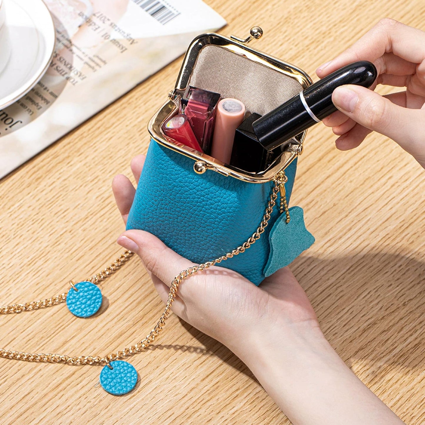 Minimalist Small Coin Purse for Women Cute Mini Chain Crossbody Bags Leather Compact Wallet for Cash Key Lipstick Jewelry (A)