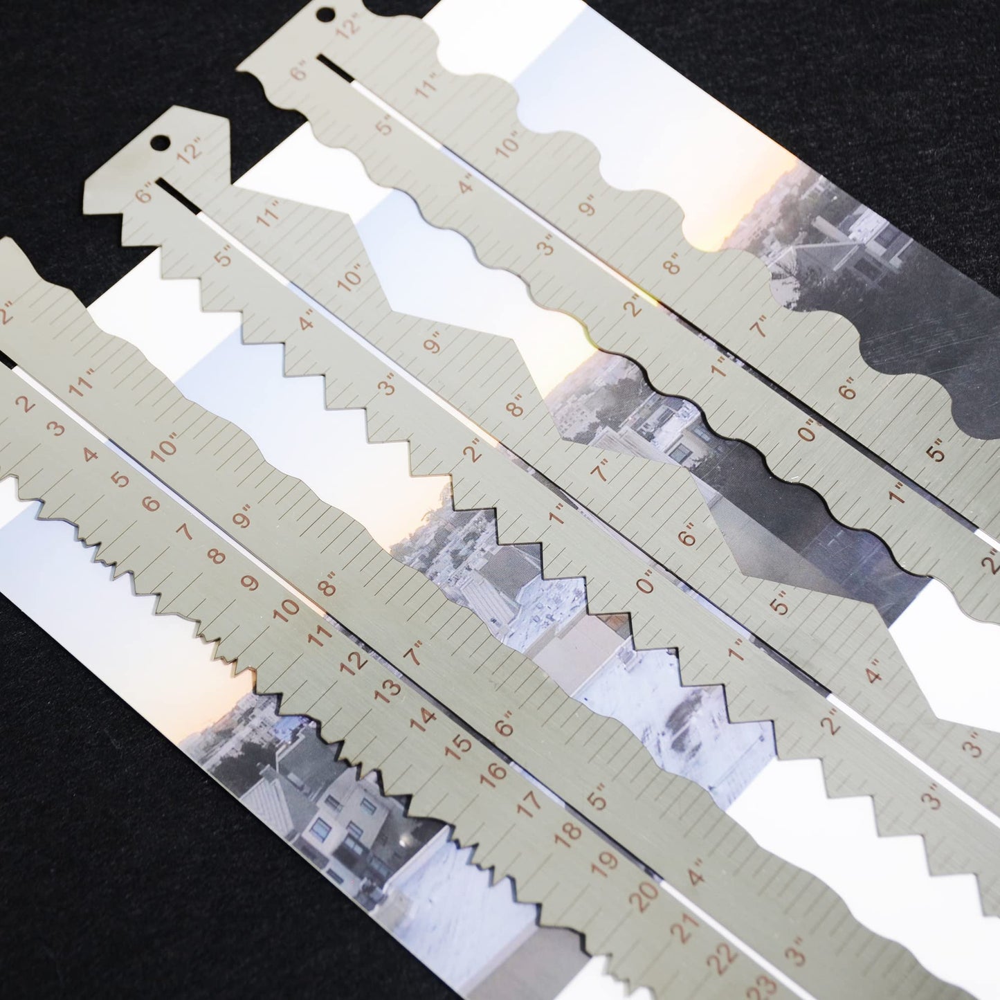 UPTTHOW 3PCS Stainless Steel Metal Paper Tearing Ruler Craft Ruler for Cutting Paper to Wavy Line Jagged and Irregular Edges 12'' Measuring Tool for Engineering School Office Architect and Drawing