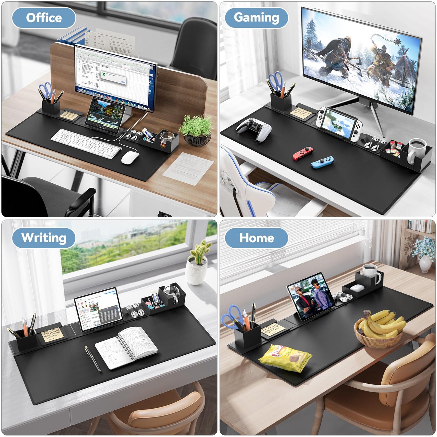 KDD Desk Pad Mat Set, 6 in 1 Mouse Mat with Magnetic Desktop Storage Accessories DIY Feature for Phone and Tablet Stand/Cup Holder/Pen Card Holder/Cable Management for Home Office Accessories