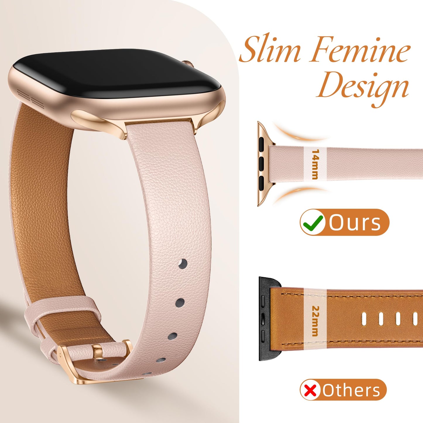 Adorve Compatible with Apple Watch Band 42mm 41mm 40mm 38mm for Women, Dressy Seamless Soft Slim Faux Vegan Leather Replacement Straps for iPhone Watch Series 11 10 9 8 7 6 5 4 3 2 1 SE3/2/1, Pink