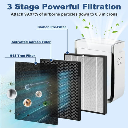 8 Pack 3000 Replacement Filter, Compatible with 3000, 3000M, 3000Pro Air Purifier, Includes 2 H13 Air Filter + 2 Activated Carbon Filter + 4 Pre-Filter