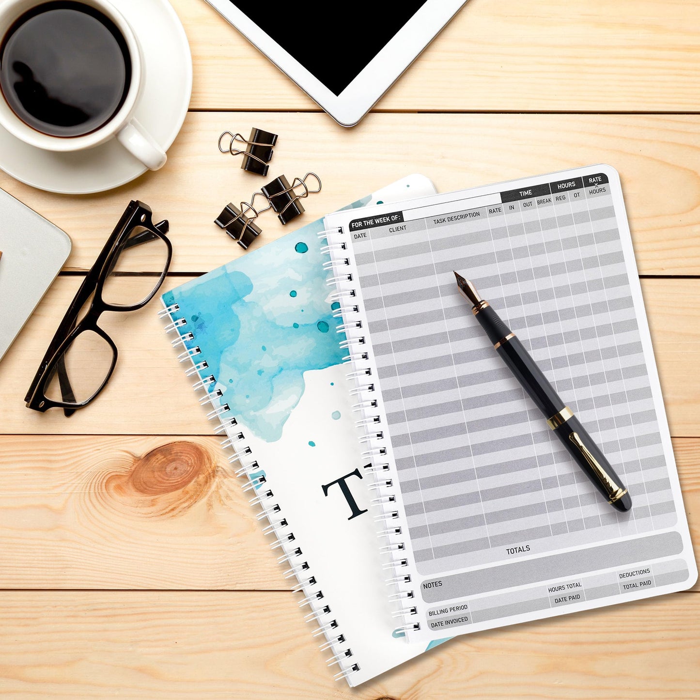 INKNOTE 2Pcs Time Tracker Log Timesheet Notebook Spiral Management LogBook for Effectively Track and Plan Your Day 9 X 6.1inch-100 Pages