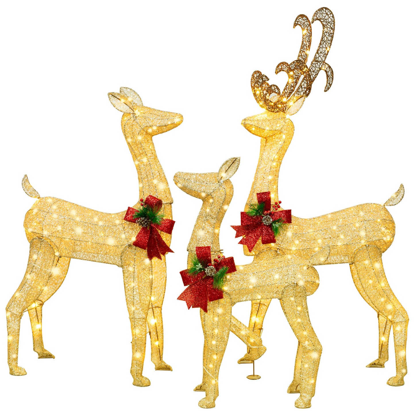 Shintenchi 3-Piece LED Lighted Christmas Deer Outdoor Yard Decorations, 3D Super Large Christmas Reindeer Decor, Outdoor Lighted Holiday Deer with 360 LED Displays for Front Yards Garden Lawn Patio