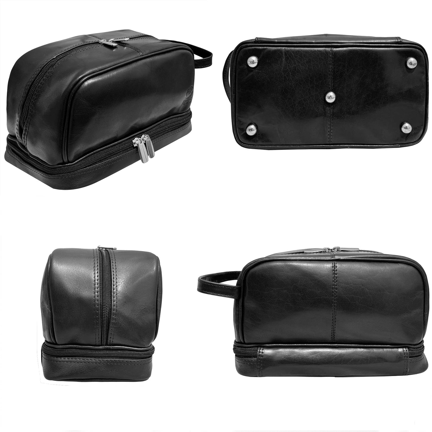 RUSTIC TOWN Leather Toiletry Bag for Men - Shaving Dopp Kit - Travel Gift Bathroom Shower Toiletries Organizer - Cosmetic Makeup Bag for Women (Black)