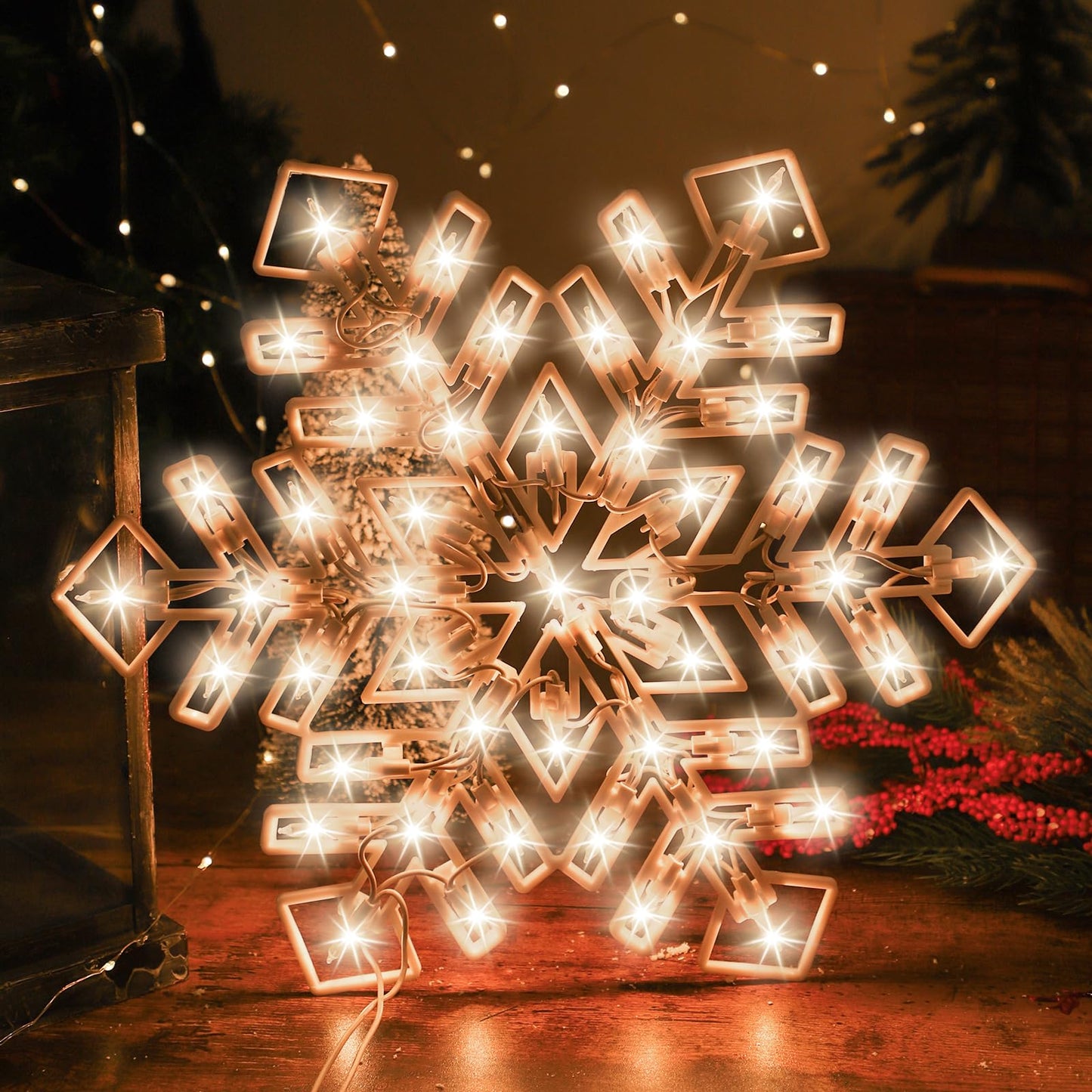 15-Inch Christmas Snowflake Light - Merry Holiday Decoration, Window Silhouette, Double Side Sign Lamp for Indoor Wall Door Glass