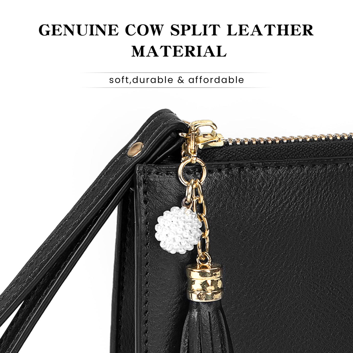 befen Genuine Leather Wristlet Clutch for Women Ultra-Slim Ladies Credit Card Holder Wallet Purses with RFID Protection (Black.)