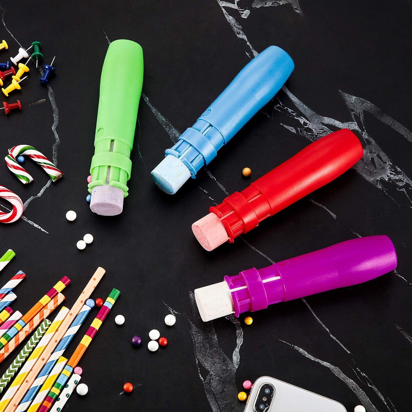 Outus 10 Pieces Sidewalk Chalk Holders Railroad Chalk Holder Jumbo Plastic Adjustable Clip for Kids Teachers Students Back to School Office Classroom