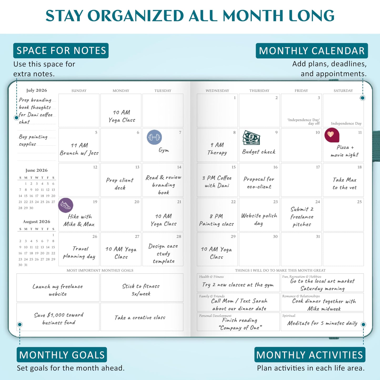 Legend Planner Jan 2026 – Jan 2027 Dated Weekly & Monthly Planner to Hit Your Goals, Increase Productivity & Live Happier. Organizer Notebook & Productivity Journal. A5 Hardcover (Dark Teal)