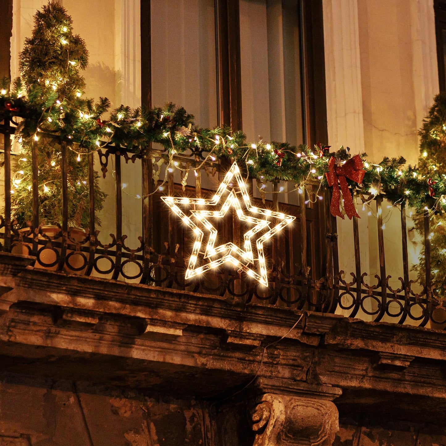 LAMPHOME 14Inch Christmas Star Light,Star Decoration Lights,Christmas Window Silhouette Lights,Double Side Sign Lamp Decoration for Holiday Indoor Wall Door Glass Decorations
