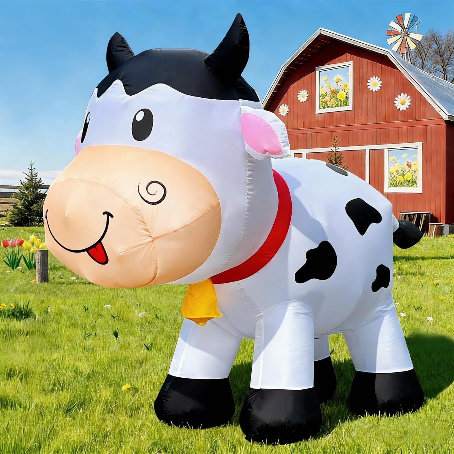 DomKom 6FT Cow Inflatables Christmas Spring, Farm Ranch Blow up Animals Cute Dairy Cattle,Decorations Outdoor Yard Built-in LED Lights Big Large Highland Highlander Decor Party Lawn Holiday Outside