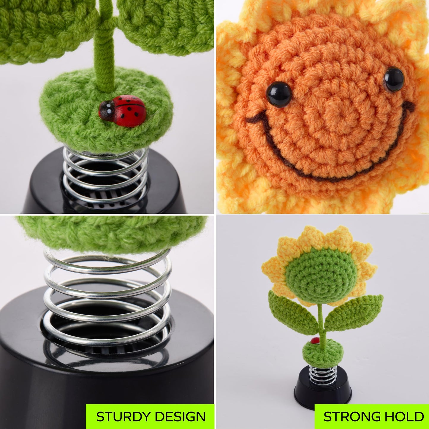 Aisle 3 Essentials Smiley Sunflower Bobblehead – Cute Dashboard & Desk Décor | Spring-Mounted Dancing Flower Ornament with Ladybug Accent | Cheerful Gift for Car, Office, or Home