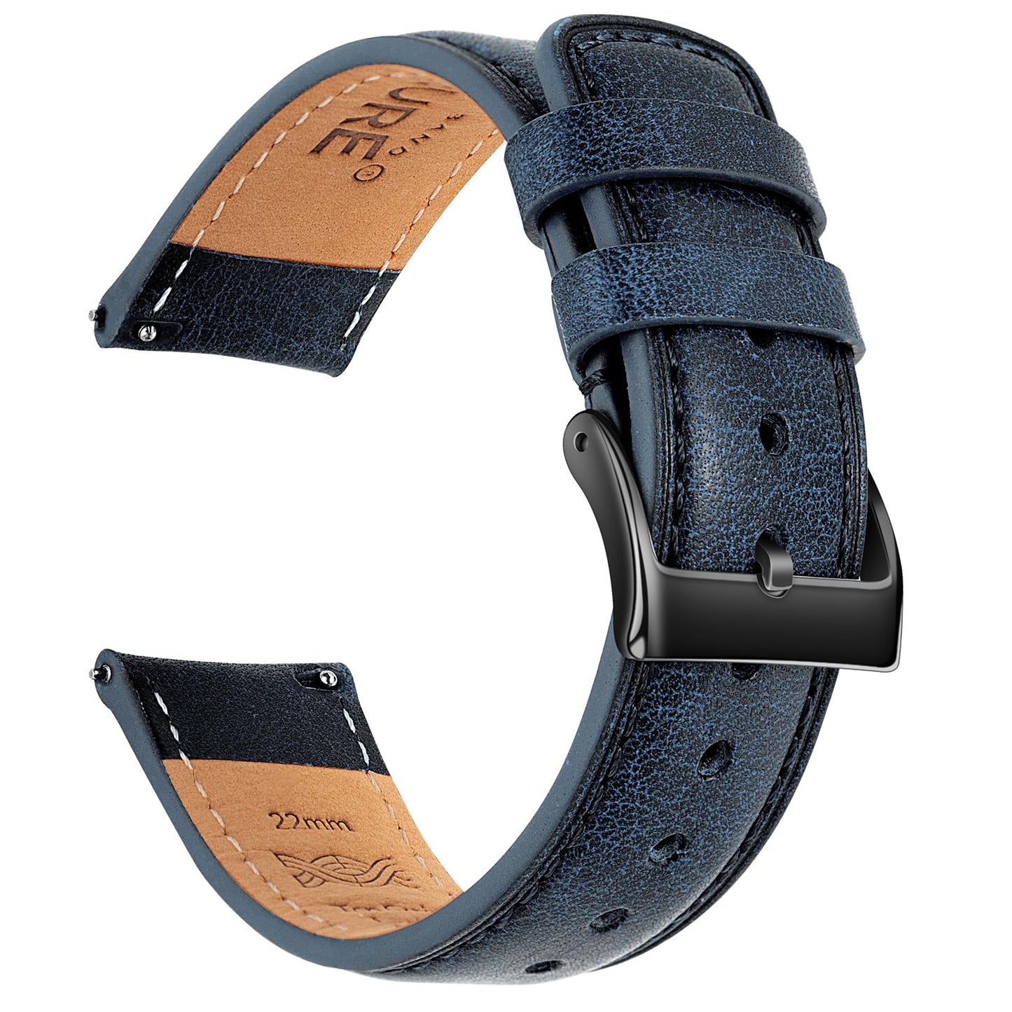 SEURE Quick Release Watch Band,Top Genuine Leather Watch Straps 19mm 20mm 21mm 22mm 24mm for Men and Women (22mm, Dark Blue-Black)