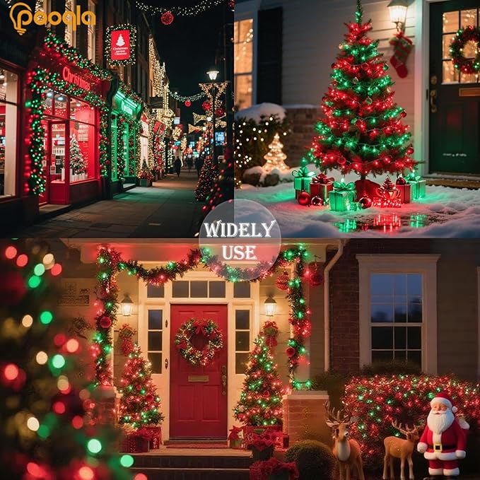 Red and Green Christmas String Lights, 66 ft 200 LED Christmas Lights Plug in, Indoor Outdoor Connectable 8 Modes Twinkle Fairy String Lights for Xmas Tree Wedding Bedroom Party, Clear Wire